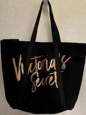 Victoria's Secret Black Tote with Metallic Rose Gold Script